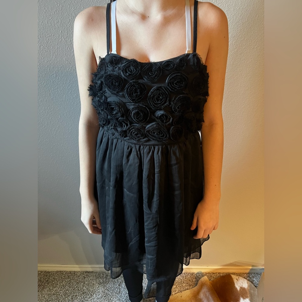 Black spaghetti strap dress with roses